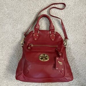 EMMA FOX Brick Red LEATHER Fold-Over TOTE Designer SATCHEL Shoulder BAG Purse